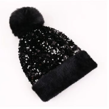 Women's Sequin Pom Pom Beanie