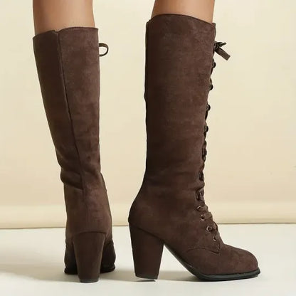 Women's Lace-Up Chunky Knee High Boots