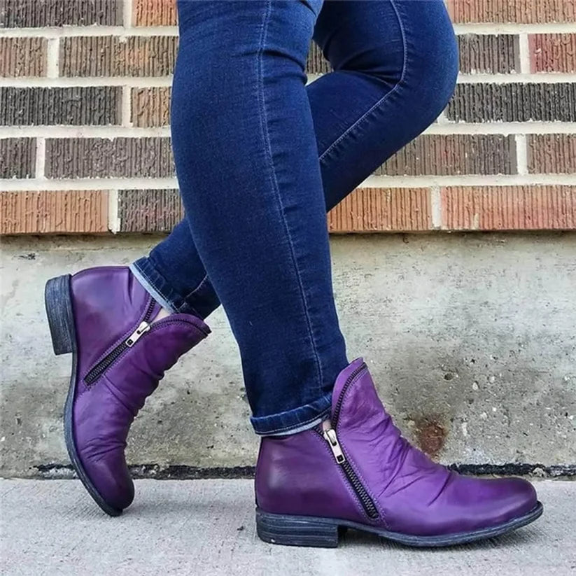 Women's Double-Zip Low Heel Ankle Boots