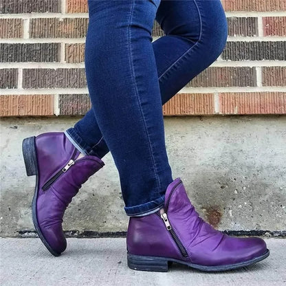 Women's Double-Zip Low Heel Ankle Boots