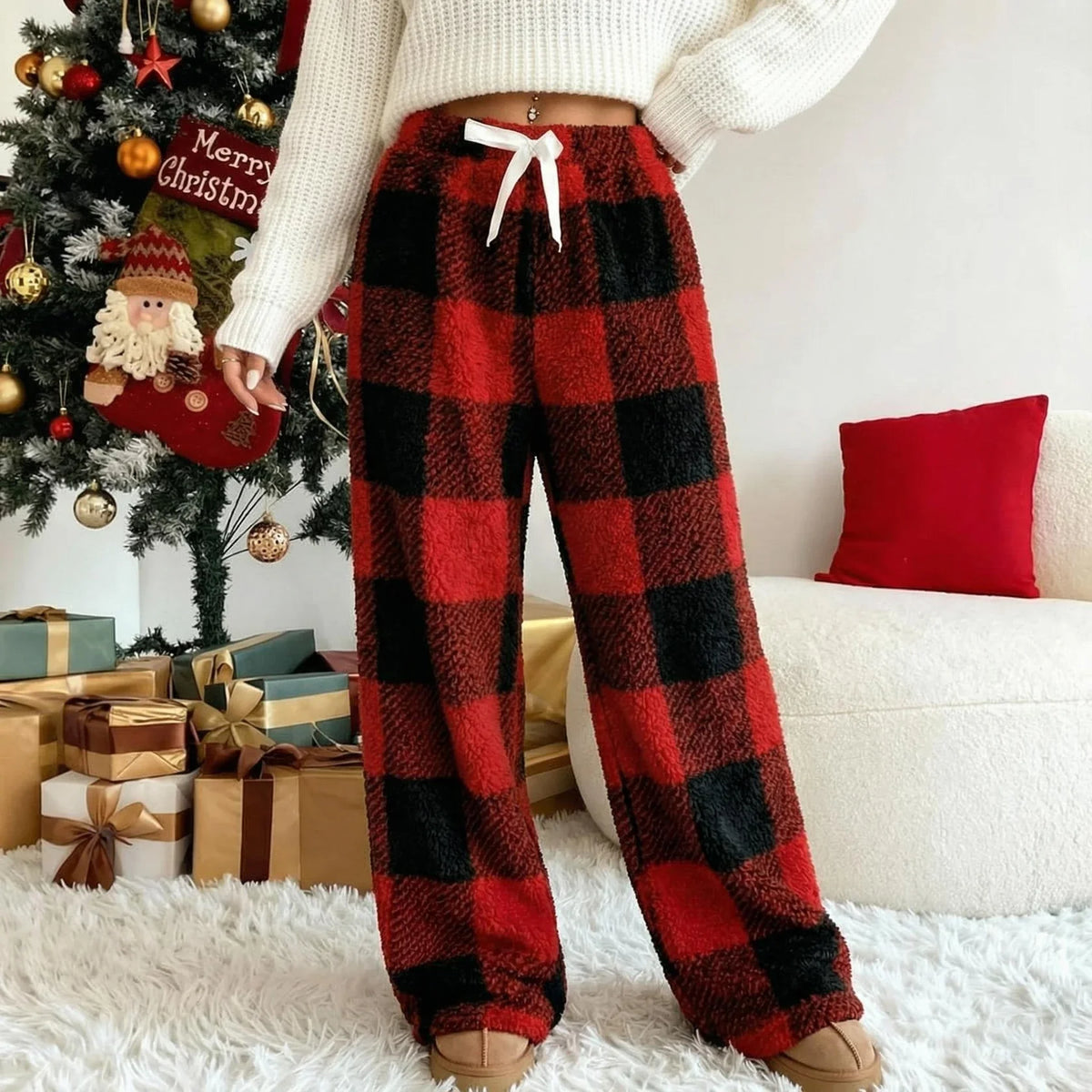 Women’s Vintage Plaid Fleece-Lined Winter Trousers
