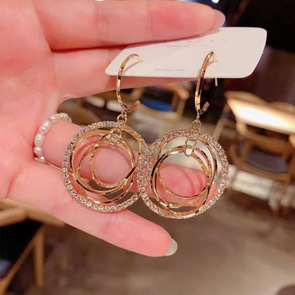 Women's Sparkling Floral Layered Drop Earrings