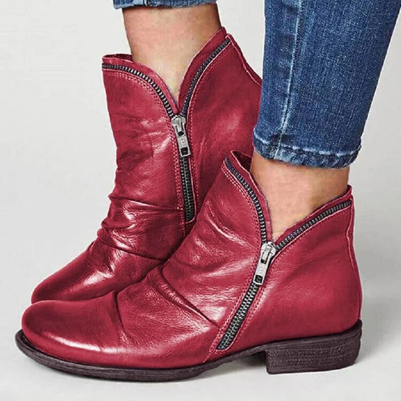 Women's Double-Zip Low Heel Ankle Boots