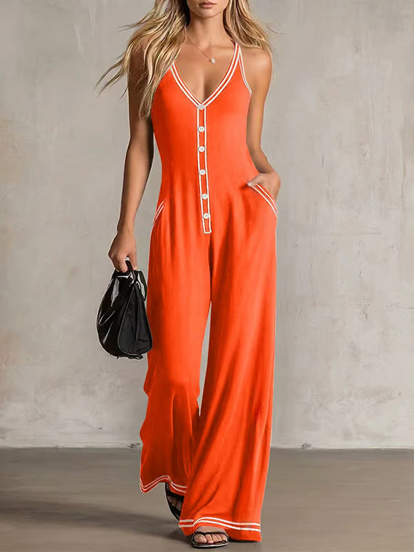 Women's Contrast Strap Wide Leg Jumpsuit