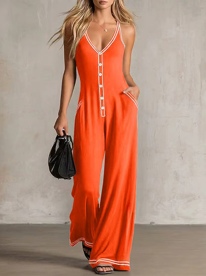 Women's Contrast Strap Wide Leg Jumpsuit