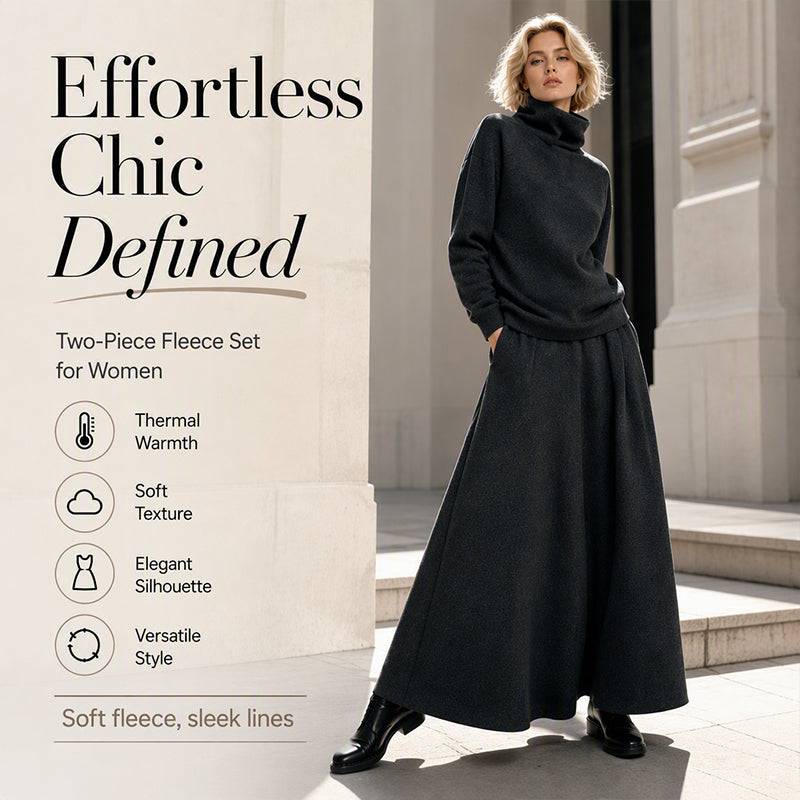 Women's Roll Neck Fleece Top & Maxi Skirt Set