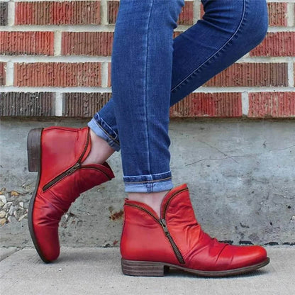 Women's Double-Zip Low Heel Ankle Boots