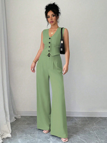 Single-Breasted Vest & Pleated Pants Set