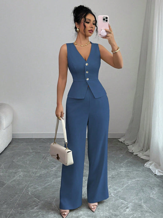 Sleeveless Blazer & Suit Pants Set