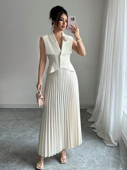 Cinched Vest & Pleated Skirt Set