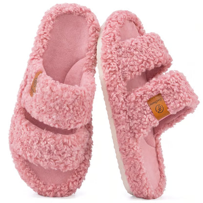 Women's Fuzzy Open-Toe Slippers