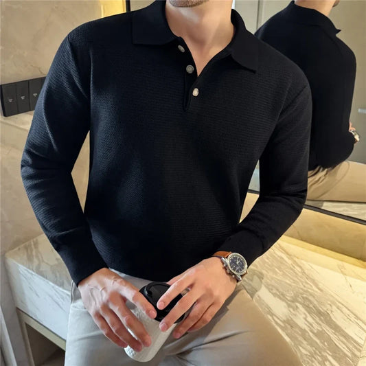 Men's Textured Polo Collar Knit Jumper