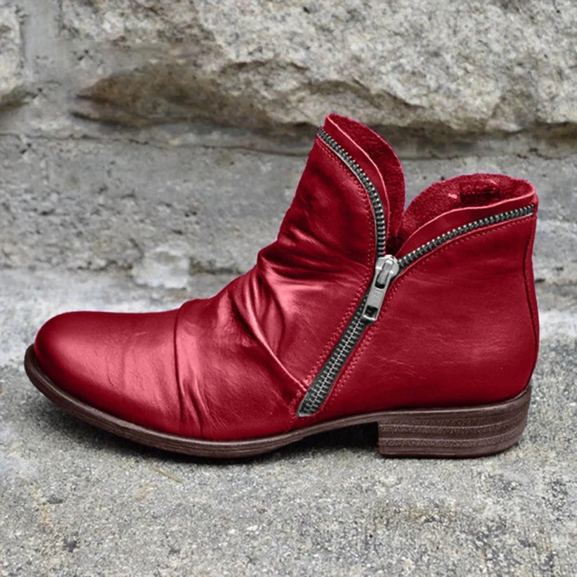 Women's Double-Zip Low Heel Ankle Boots