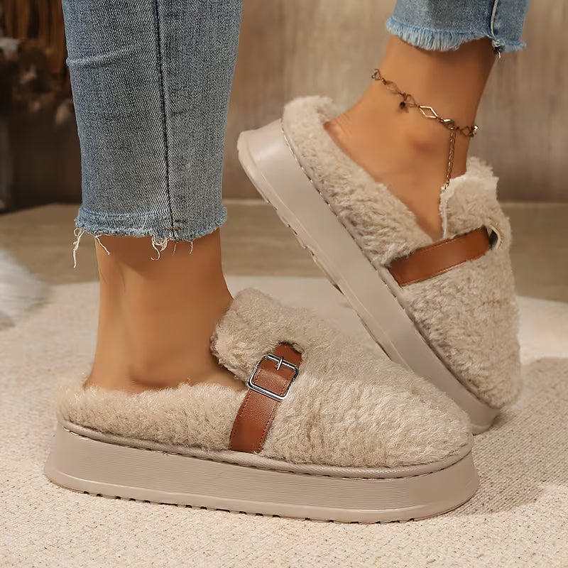 Women's Buckle Strap Plush Slippers