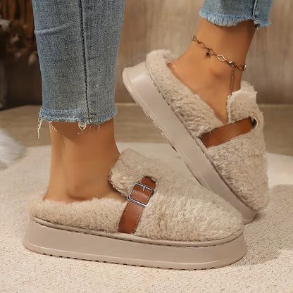 Women's Buckle Strap Plush Slippers