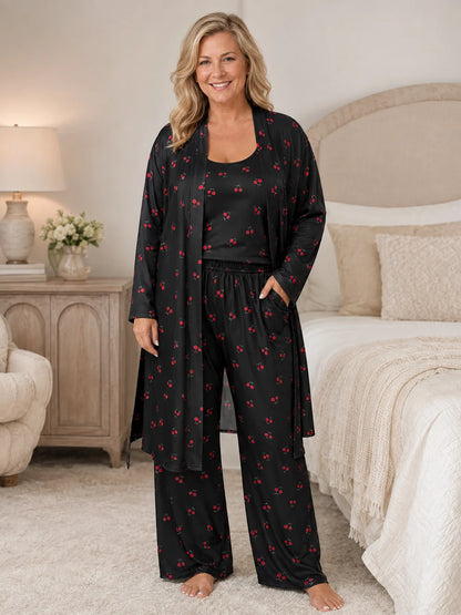 Women's Cherry Print Three-Piece Lounge Set