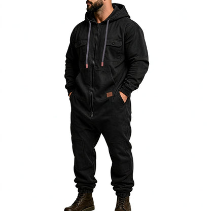 Men's Full-Zip Hooded Cargo Jumpsuit