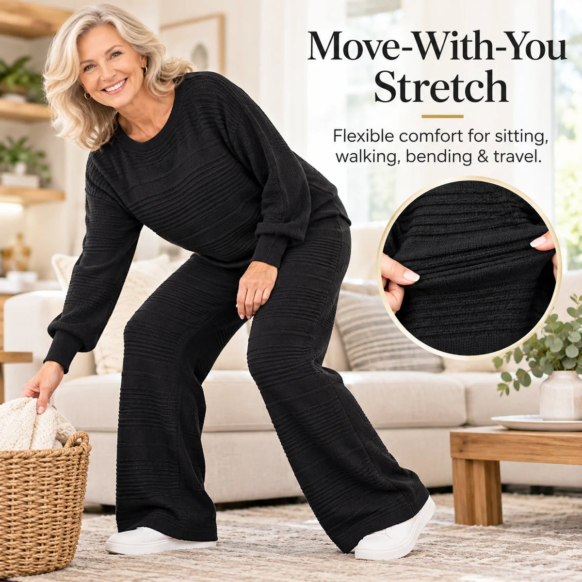 Women's Textured Knit Two-Piece Trouser Set