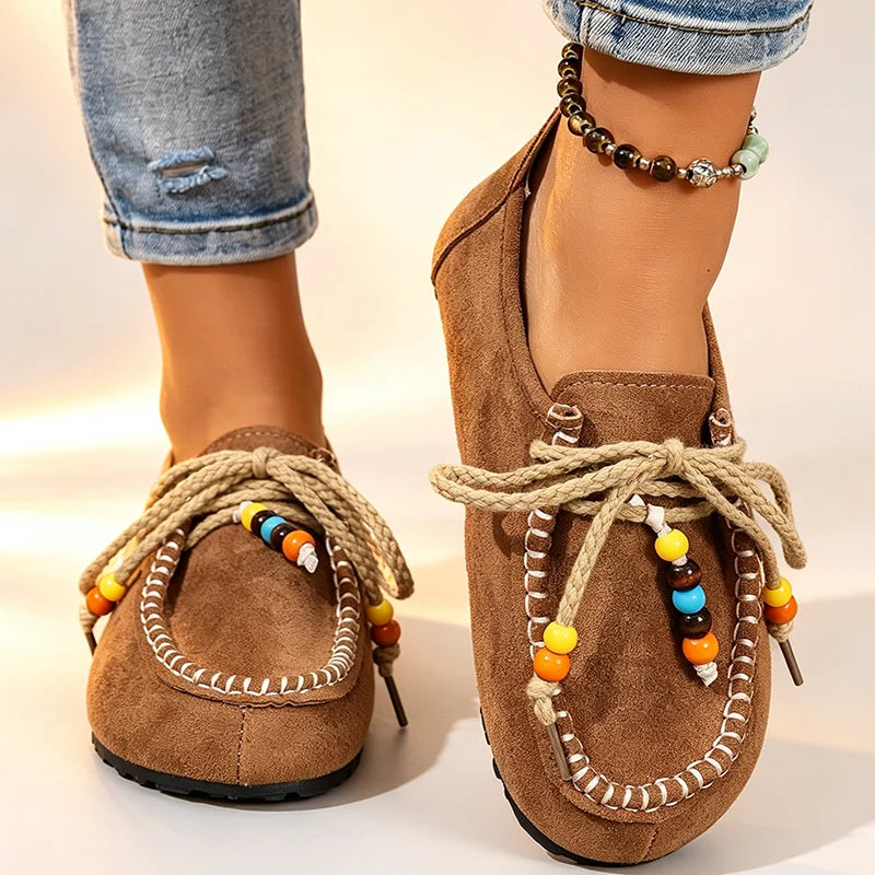 Women's Beaded Suede-Look Loafers