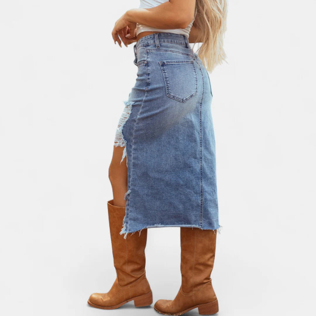 Women's Relaxed High Waist Denim Maxi Skirt