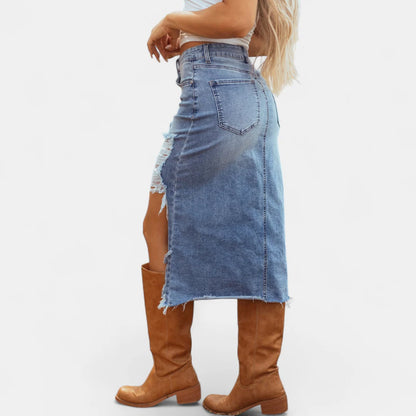 Women's Relaxed High Waist Denim Maxi Skirt