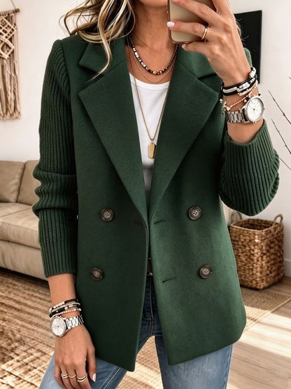 Women's Knit Sleeve Double-Breasted Blazer