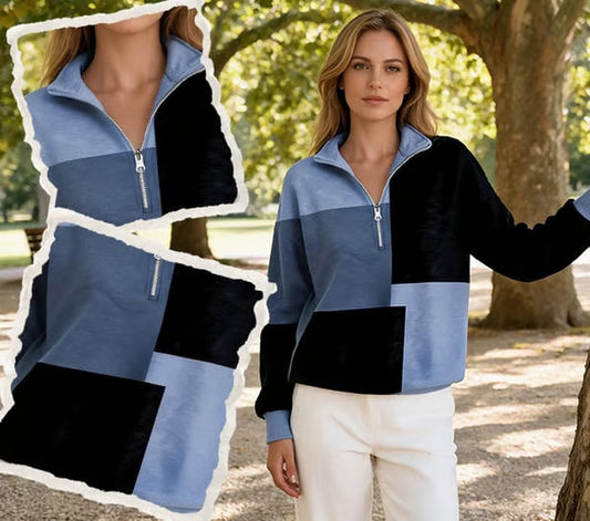 Women's Colour Block Half-Zip Sweatshirt