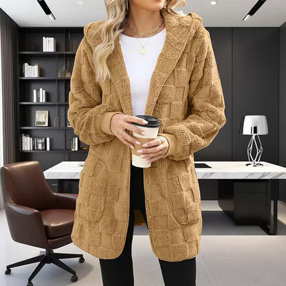 Women's Check Pattern Plush Cardigan
