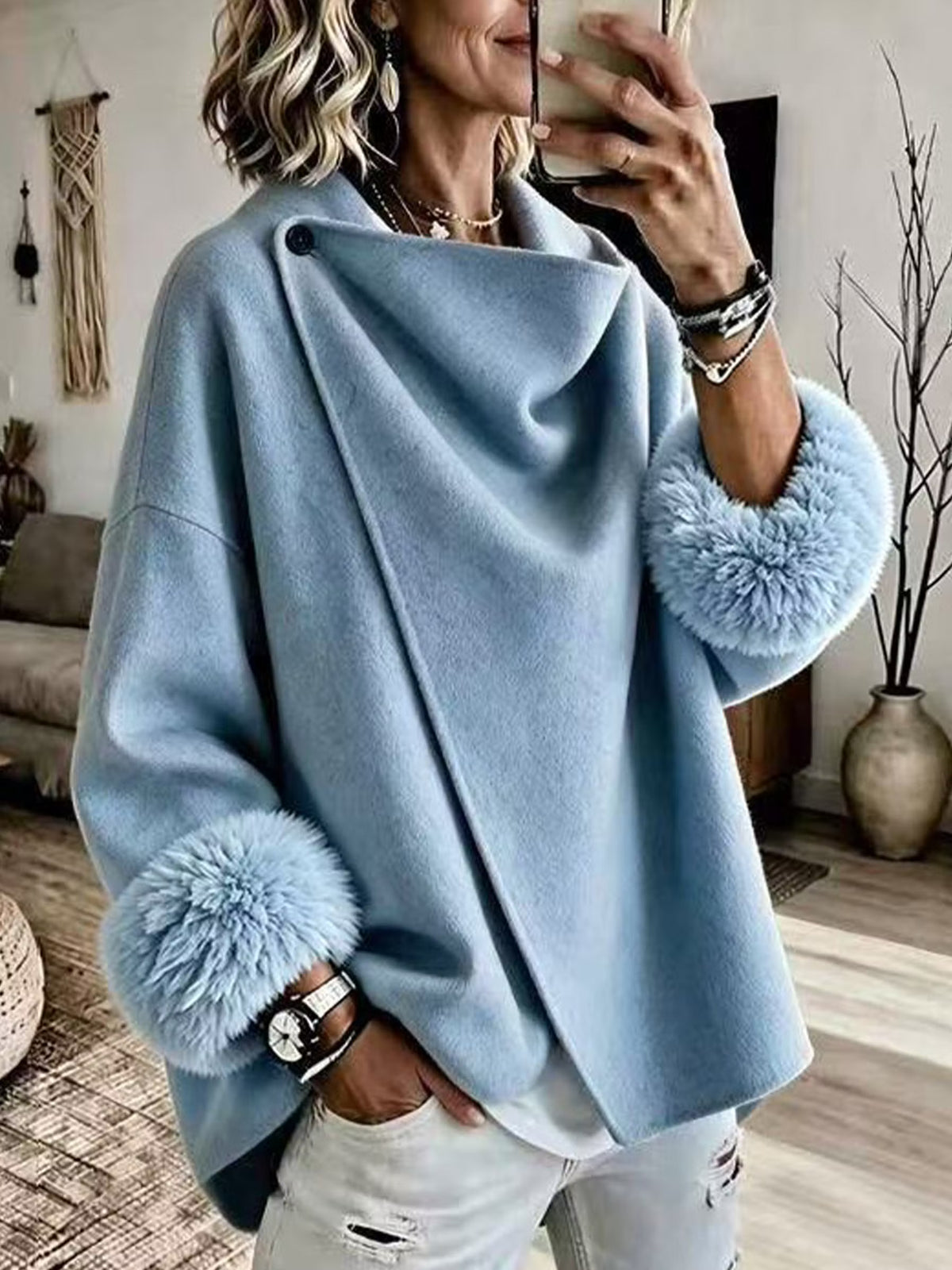 Women's Asymmetric Faux Fur Cuff Jacket