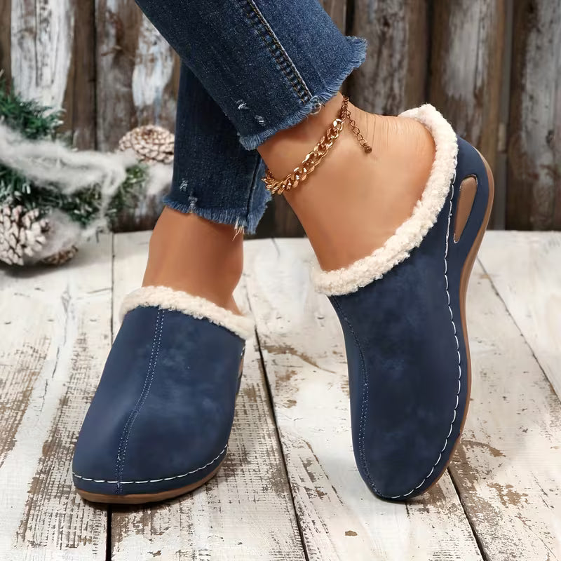 Women's Plush Trim Wedge Slippers