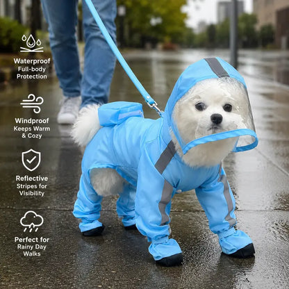 Full-Coverage Waterproof Dog Raincoat with Hood & Boots