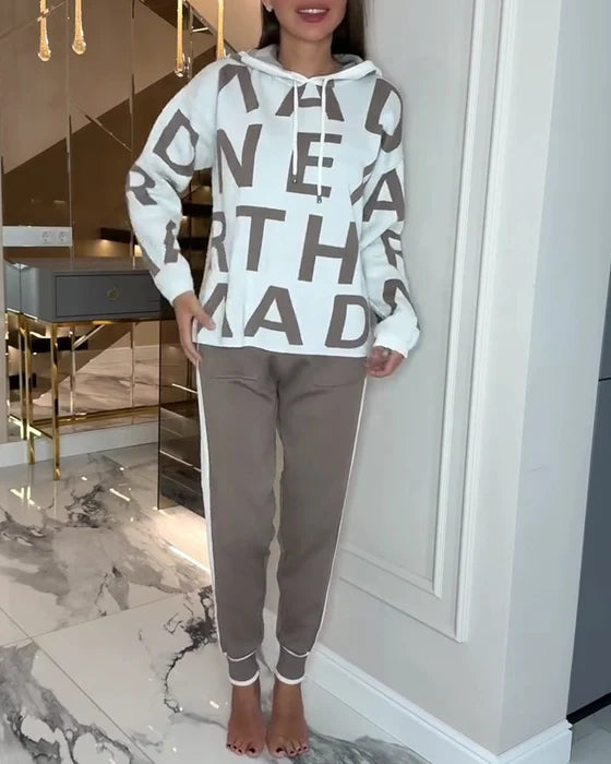Women's Letter Print Hoodie & Trouser Set