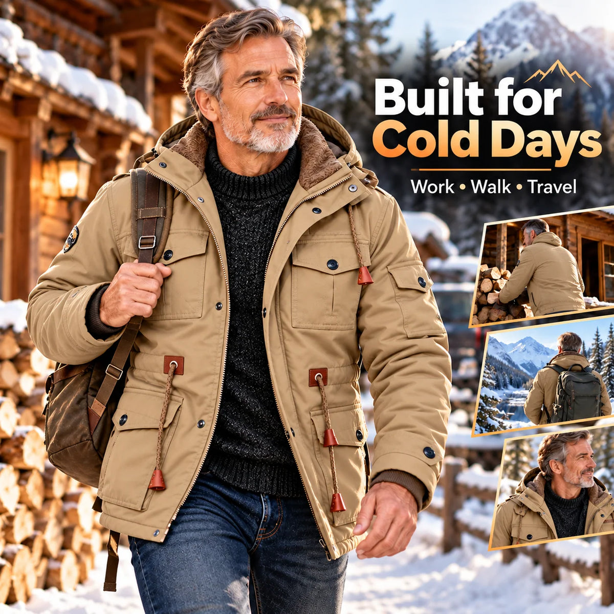 Men's Thick Fleece-Lined Hooded Winter Jacket