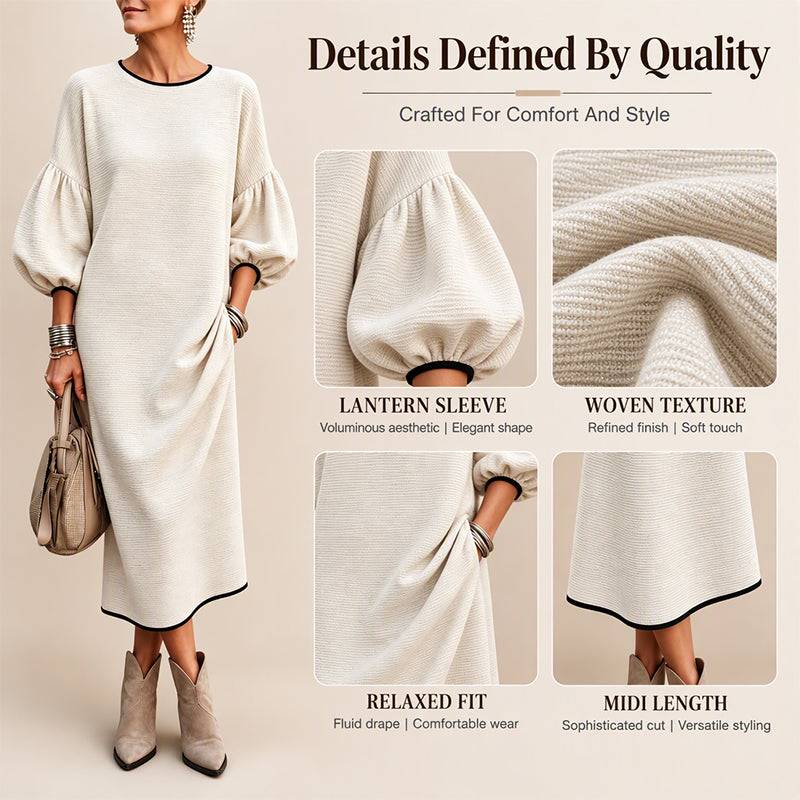 Women's Elegant Balloon Sleeve Midi Dress