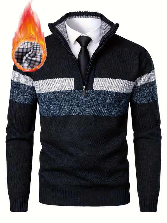 Men's Fleece-Lined Colour Block Quarter-Zip Jumper