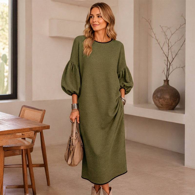 Women's Elegant Balloon Sleeve Midi Dress
