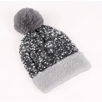 Women's Sequin Pom Pom Beanie