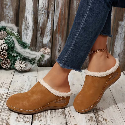 Women's Plush Trim Wedge Slippers
