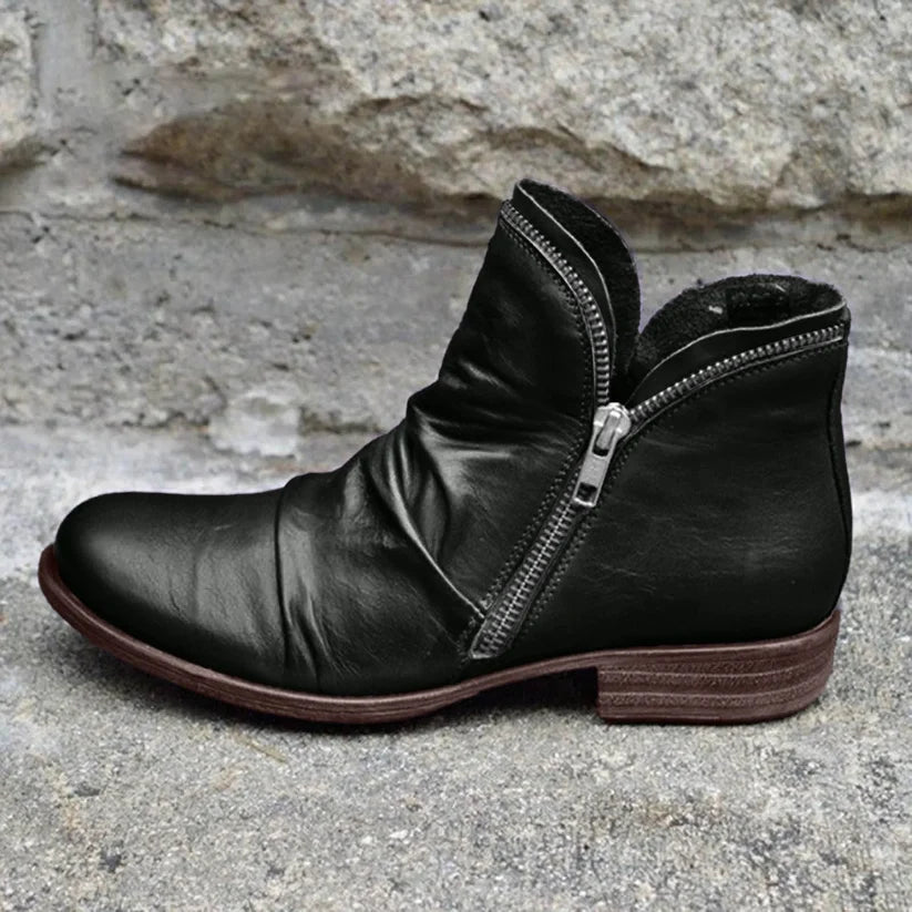 Women's Double-Zip Low Heel Ankle Boots