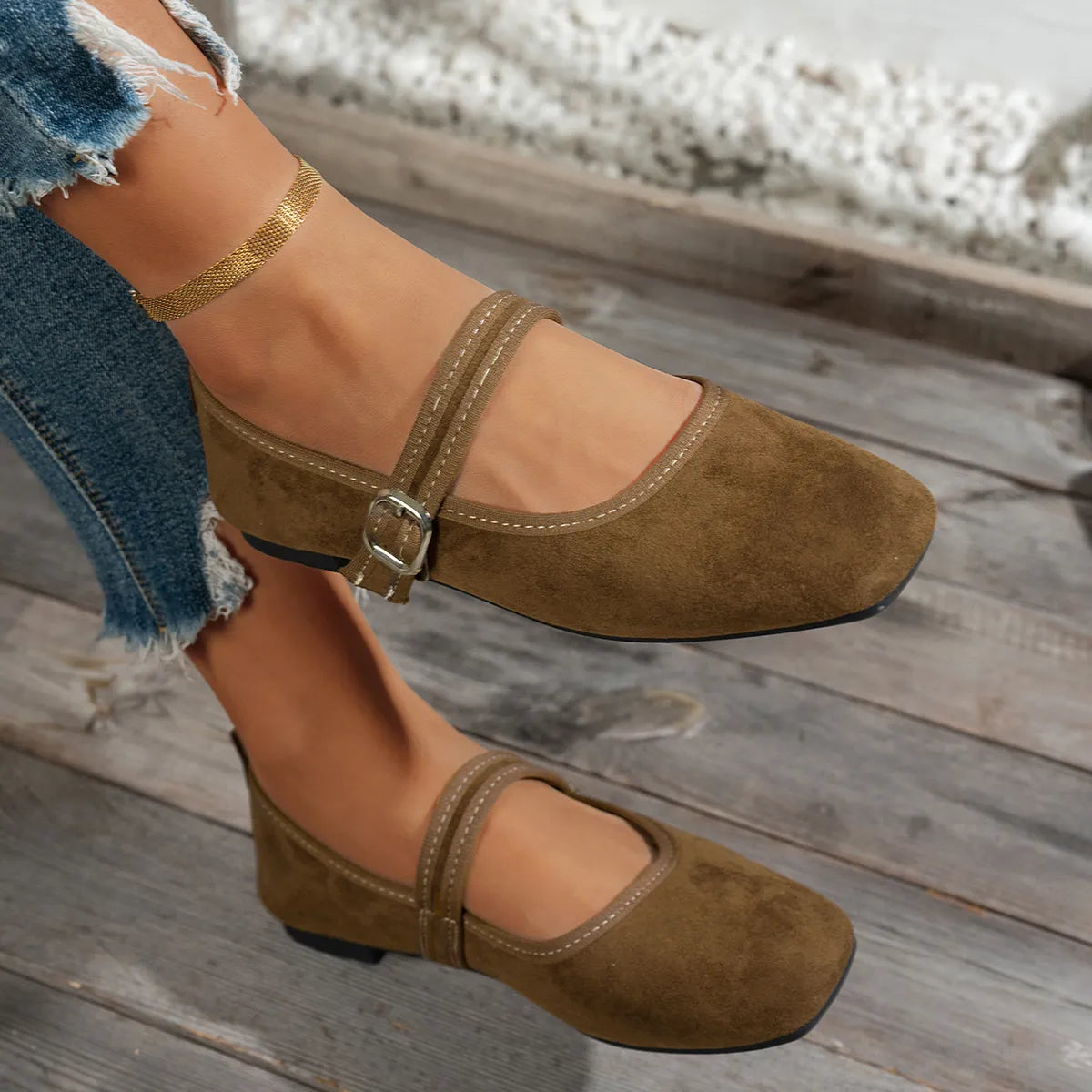 Women's Buckle Strap Mary Jane Flats