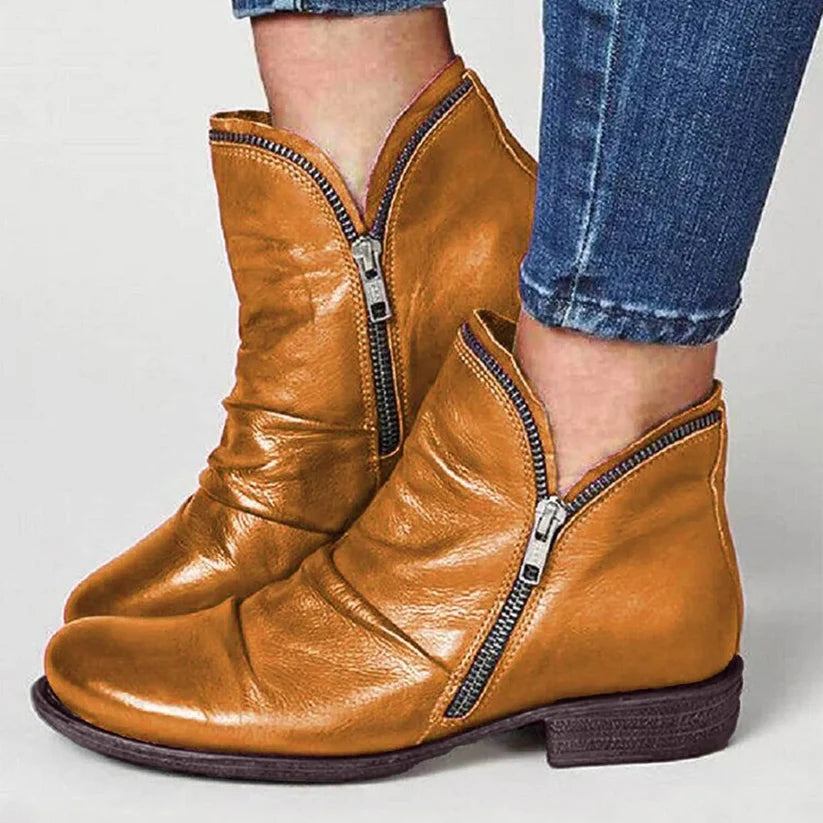 Women's Double-Zip Low Heel Ankle Boots