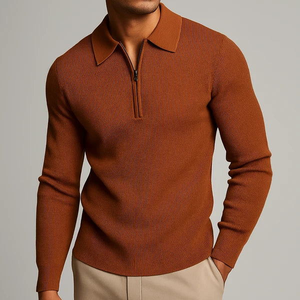 Men's Ribbed Quarter-Zip Polo Jumper