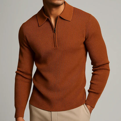 Men's Ribbed Quarter-Zip Polo Jumper