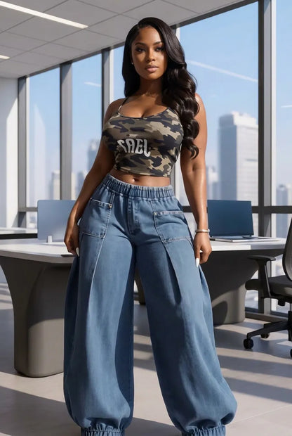 Women's Elastic Cuff Denim Joggers