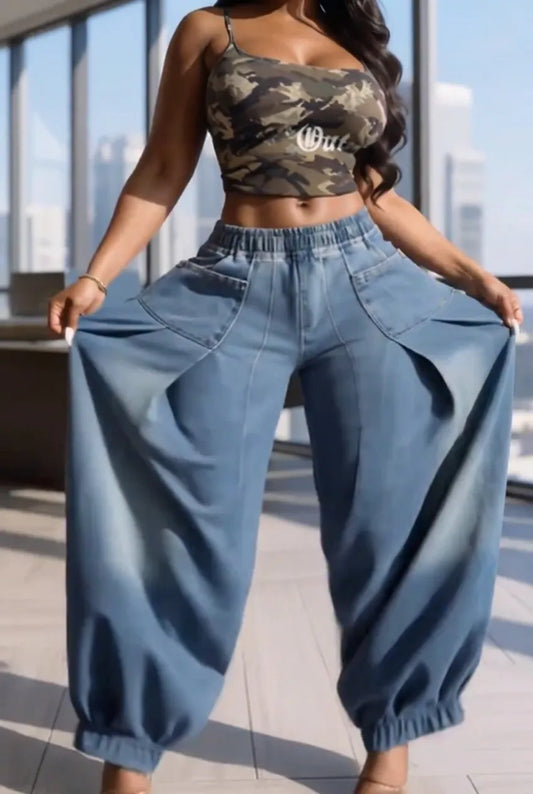 Women's Elastic Cuff Denim Joggers