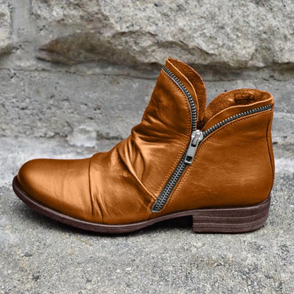 Women's Double-Zip Low Heel Ankle Boots