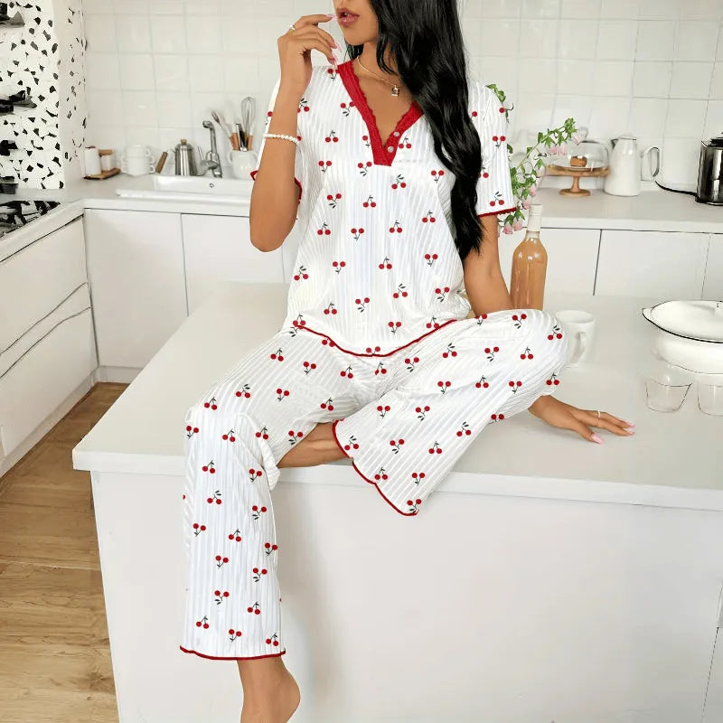 Women's Delicate Butterfly Print Ribbed Pyjama Set