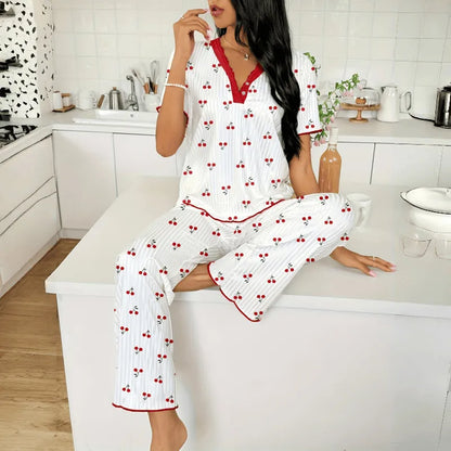 Women's Delicate Butterfly Print Ribbed Pyjama Set