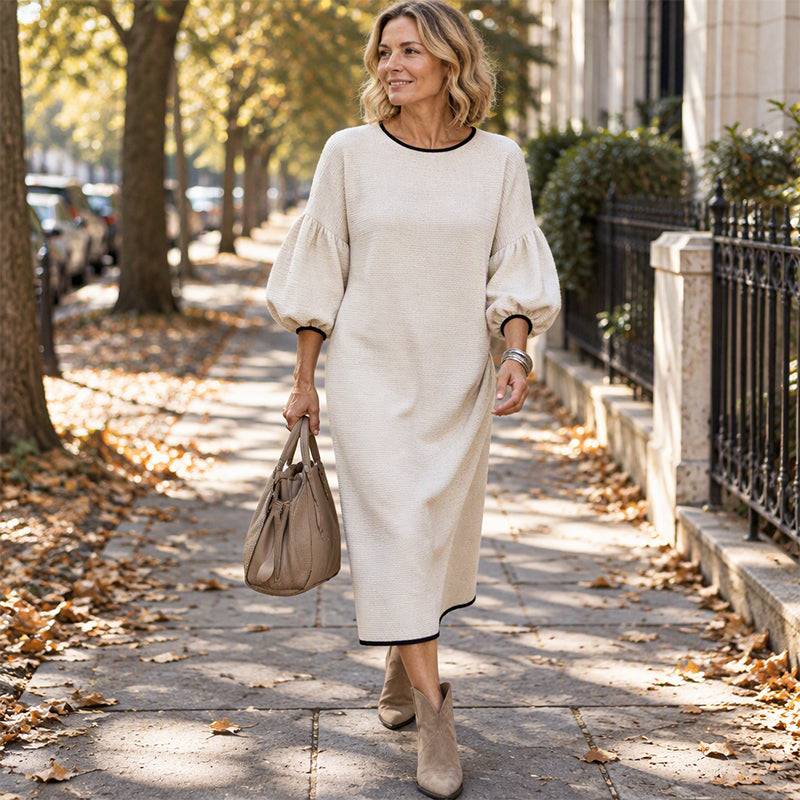 Women's Elegant Balloon Sleeve Midi Dress