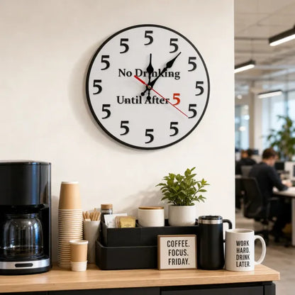 “No Drinking Until After 5” Happy Hour Wall Clock